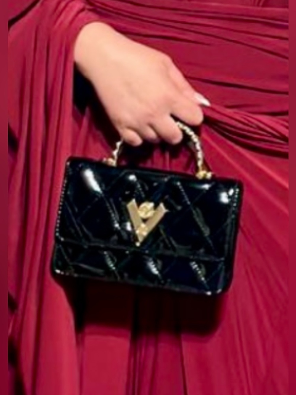 Valentino Orlandi Black Quilted Patent Leather Crossbody Bag Gold Chain Designer